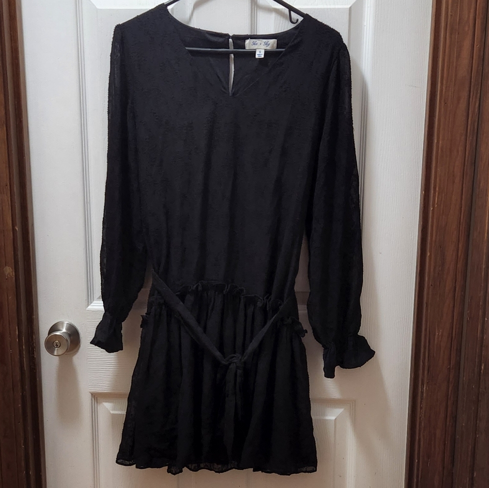 She+Sky Black Puff Sleeve Short Dress Sz Small New Witjout Tags